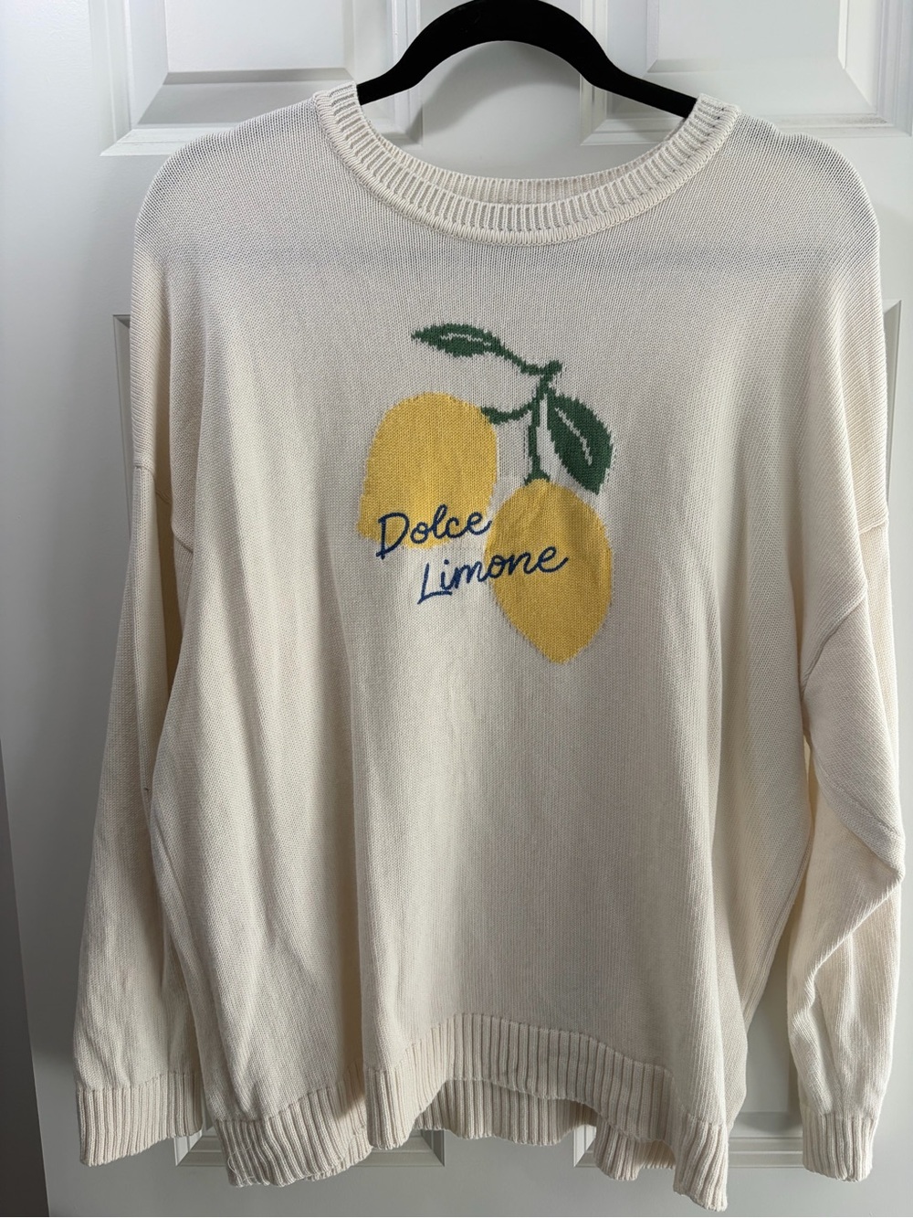 torrid Cream Knit Sweater with Yellow Lemon Motif Dolce Limone